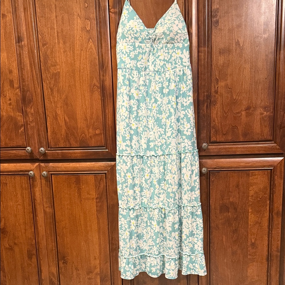 Floral Teal Blue with White Maxi Dress